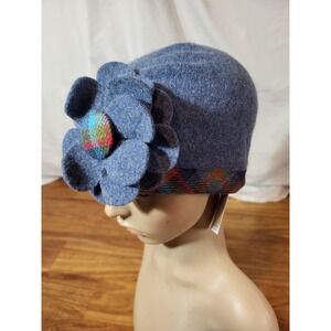 NWT McConnell Blue Plaid Wool Ireland Floral Beanie